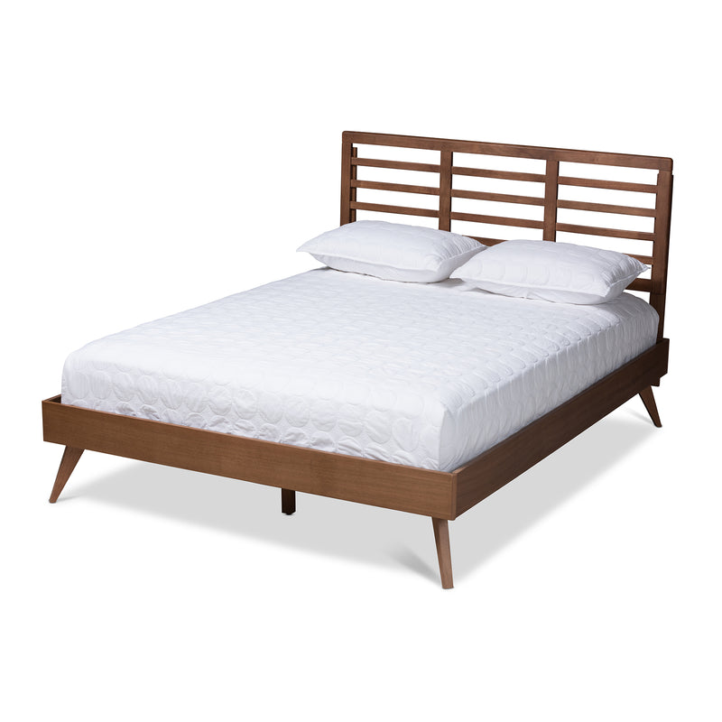 Calisto Platform Bed - Mid-Century Modern Walnut Brown Finished Wood