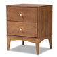 Landis Mid-Century Modern Nightstand Ash Walnut Finished Wood with 2 Drawers for Stylish Bedroom Storage