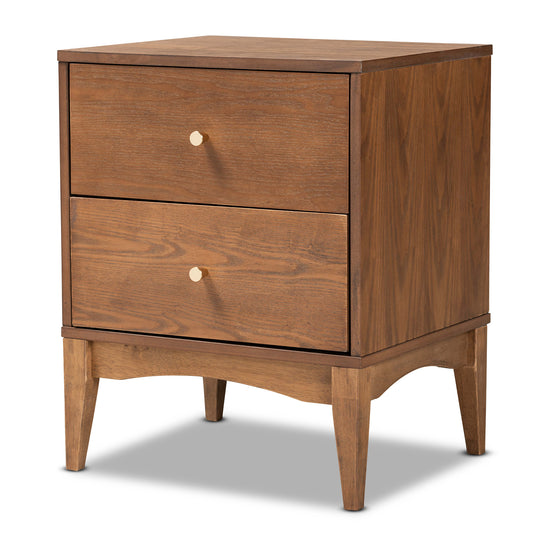 Landis Mid-Century Modern Nightstand Ash Walnut Finished Wood with 2 Drawers for Stylish Bedroom Storage