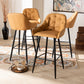 Catherine Bar Stool Set Modern and Contemporary Grey Velvet Fabric Upholstered Walnut Finished 4-Piece