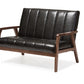 Nikko Loveseat Mid-century Modern Scandinavian Style Black Faux Leather Wooden 2-Seater