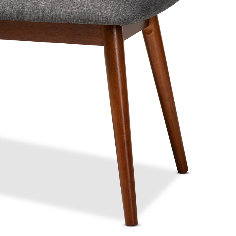 Flora II Dining Bench Mid-Century Modern Dark Grey Fabric Upholstered Medium Oak Finished Wood