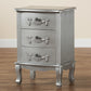 Callen End Table Classic and Traditional Brushed Silver Finished Wood 3-Drawer