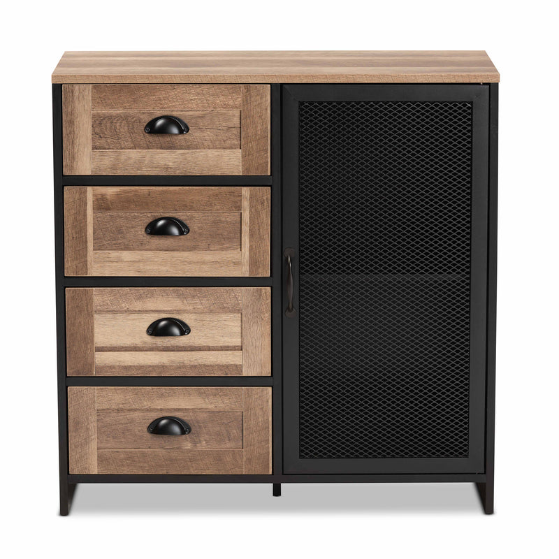 Connell Sideboard Buffet - Modern Industrial Design with Two-Tone Natural Brown and Black Wood and Metal Accents