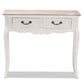 Capucine Console Table Antique French Country Cottage Style Two-Tone Whitewashed Oak and White Wood 2-Drawer Design