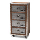 Avere Accent Storage Cabinet French Industrial Style 4-Drawer Rolling Unit in Brown Wood and Silver Metal for Stylish Organization