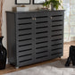 Adalwin Modern Dark Gray Wooden Shoe Storage Cabinet with 3 Doors for Entryway Organization and Stylish Home Décor