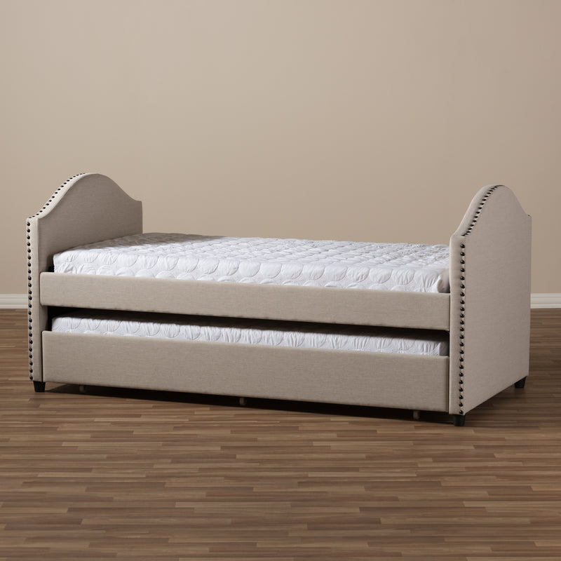 Alessia Daybed Modern and Contemporary Beige Fabric Upholstered with Guest Trundle Bed