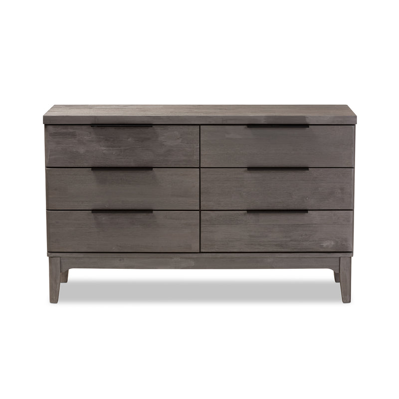 Nash Rustic Platinum Dresser 6-Drawer Wooden Storage Solution for Bedroom Organization and Style