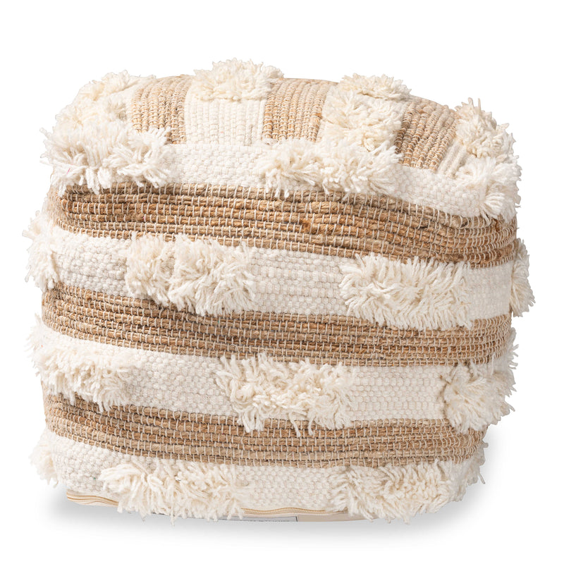 Basque Pouf Ottoman - Modern Moroccan Inspired Handwoven Wool Blend in Natural and Ivory