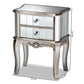 Elgin End Table - Contemporary Glam Design with Brushed Silver Wood and Mirrored Glass, Featuring 2 Stylish Storage Drawers