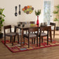 Camilla 7-Piece Dining Set in Mid-Century Modern Style with Warm Grey Fabric and Dark Brown Wood Finish