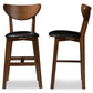 Eline Counter Stool Set of 2 Mid-Century Modern Black Faux Leather with Walnut Finish