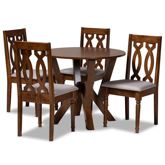 Elaine Dining Set Modern 5-Piece Grey Fabric Upholstered with Walnut Brown Finished Wood