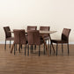 Gerard 7-Piece Dining Set: Modern Design with Distressed Brown Fabric, Black Metal Finish, and Walnut Brown Wood