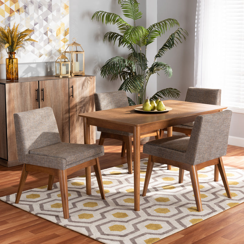 Nexus Dining Set Mid-Century Modern Dark Grey Fabric Upholstered Walnut Brown Finished Wood 5-Piece