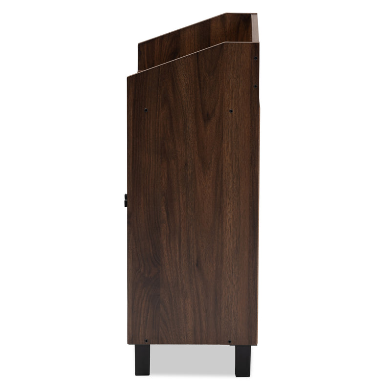 Rossin Shoe Storage Cabinet Modern and Contemporary Walnut Brown Finished 2-Door Wood Entryway with Open Shelf