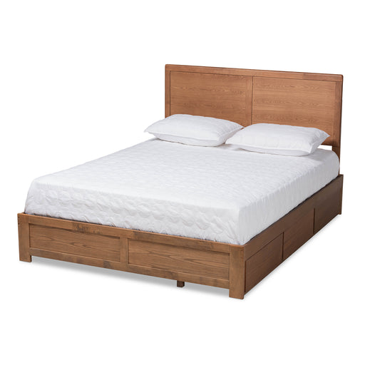 Aras Platform Storage Bed - Modern and Contemporary Ash Walnut Brown Finished Wood with 3 Drawers