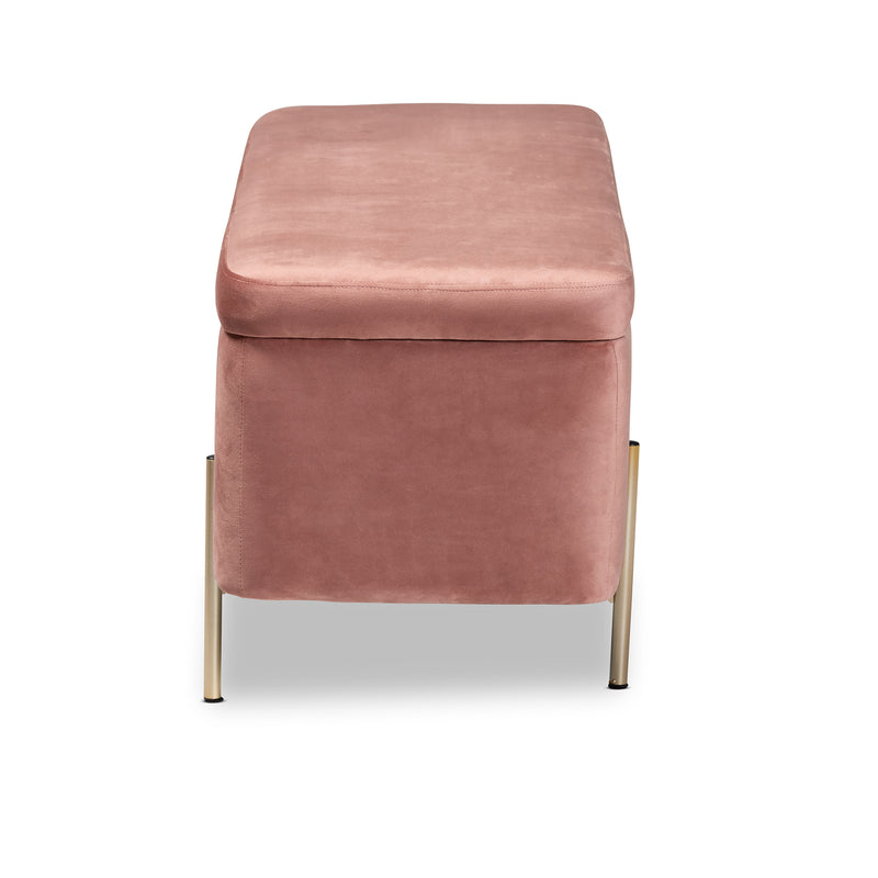 Rockwell Storage Bench Contemporary Glam Luxe Blush Pink Velvet Fabric Upholstered Gold Finished Metal