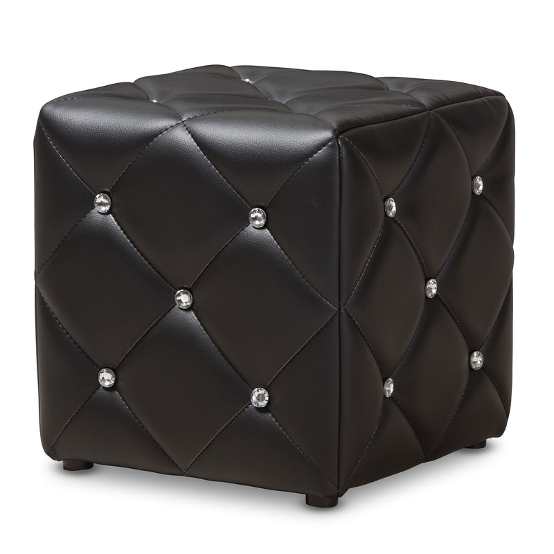 Stacey Ottoman Modern and Contemporary Black Faux Leather Upholstered