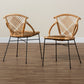 Pro Modern Bohemian Dining Chair Set 2-Piece Natural Brown Rattan and Black Metal Design for Chic Dining Spaces