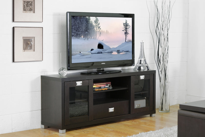 Matlock Modern TV Stand with Glass Doors and Storage Shelves for Living Room Entertainment Center