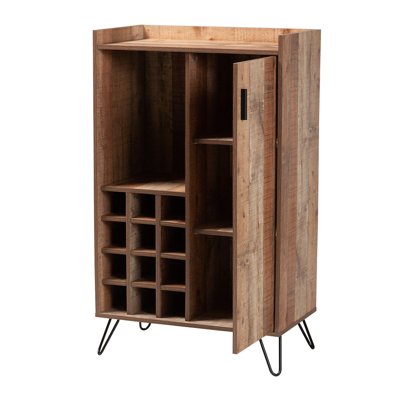 Mathis Wine Storage Cabinet Modern Rustic Brown Wood with Black Metal Accents