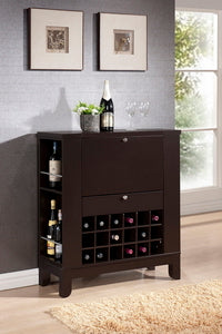 Modesto Brown Modern Dry Bar and Wine Cabinet with Storage and Display Shelves for Home Use