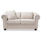 Alaise Loveseat Modern Classic Beige Linen Tufted Scroll Arm Chesterfield