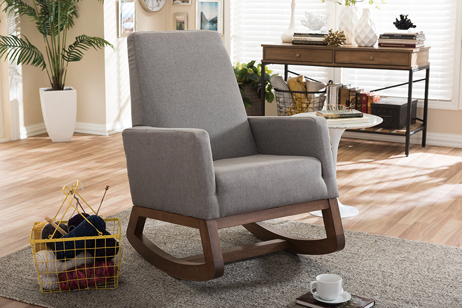 Yashiya Rocking Chair Mid-century Retro Modern Grey Fabric Upholstered