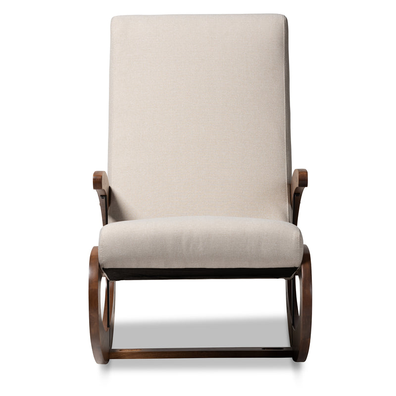 Kaira Rocking Chair Modern and Contemporary Light Beige Fabric Upholstered Walnut-Finished Wood