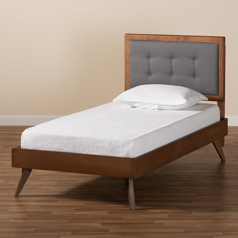 Alida Platform Bed - Mid-Century Modern Dark Grey Fabric Upholstered with Walnut Brown Finished Wood