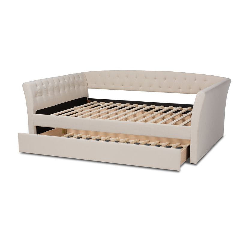 Delora Daybed - Modern and Contemporary Beige Fabric Upholstered with Roll-Out Trundle Bed