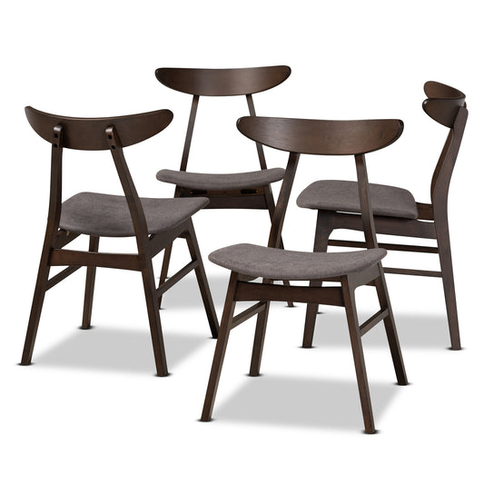 Britte Dining Chair Set Mid-Century Modern Dark Grey Fabric Upholstered Dark Oak Brown Finished 4-Piece