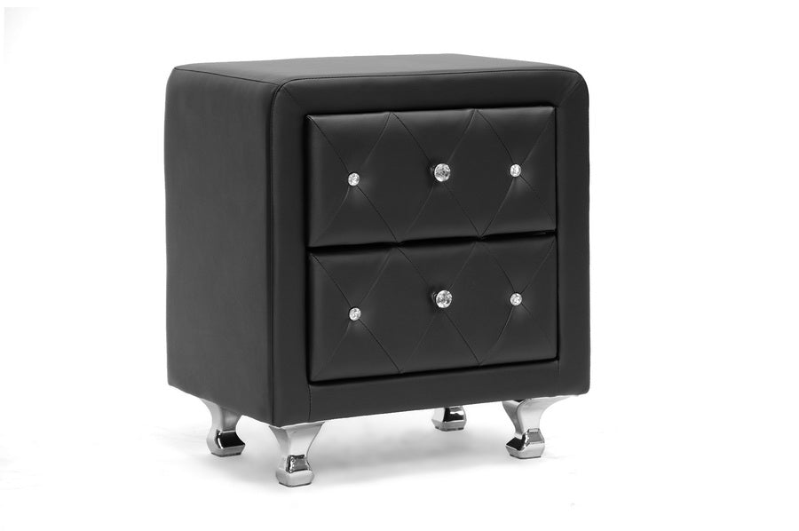 Stella Nightstand - Crystal Tufted Black Upholstered Modern Design