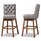 Gregory Bar Stool Set Modern Transitional Grey Fabric Upholstered and Walnut Brown Finished Wood 2-Piece