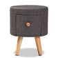 Rocco Ottoman Stool - Modern Dark Grey Fabric Upholstered with Oak Brown Wood and 1 Storage Drawer