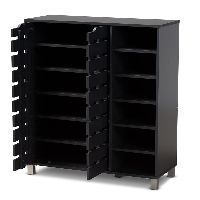 Shirley Shoe Storage Cabinet Modern and Contemporary Dark Grey Finished 2-Door Wood with Open Shelves