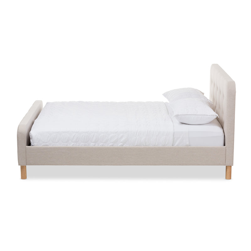 Samson Full Size Platform Bed Mid-Century Light Beige Fabric Upholstered Design for Stylish Bedroom Decor