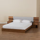 Sami Queen Size Platform Bed Modern Light Grey Fabric Upholstered with Walnut Brown Finished Wood