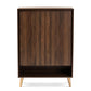 Landen Shoe Storage Cabinet Mid-Century Modern Walnut Brown and Gold Finish with 2 Doors for Entryway Organization