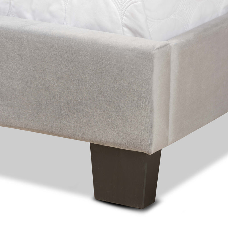 Tamira Panel Bed - Modern and Contemporary Glam Grey Velvet Fabric Upholstered