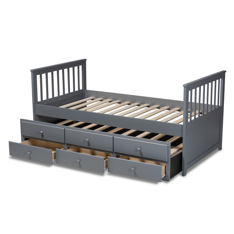 Trine Twin Size Daybed with Trundle Classic Grey Finished Wood Design for Versatile Sleeping and Seating Solutions