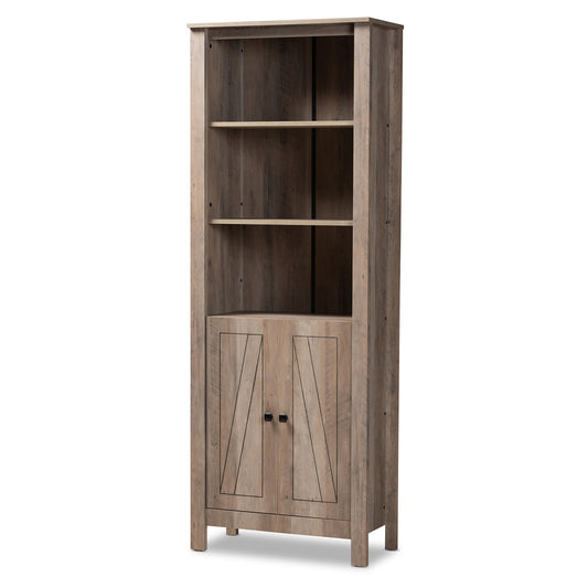 Derek Bookcase Modern Rustic Oak Finished Wood 2-Door Storage Unit for Home or Office