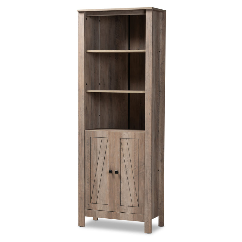 Derek Bookcase Modern Rustic Oak Finished Wood 2-Door Storage Unit for Home or Office