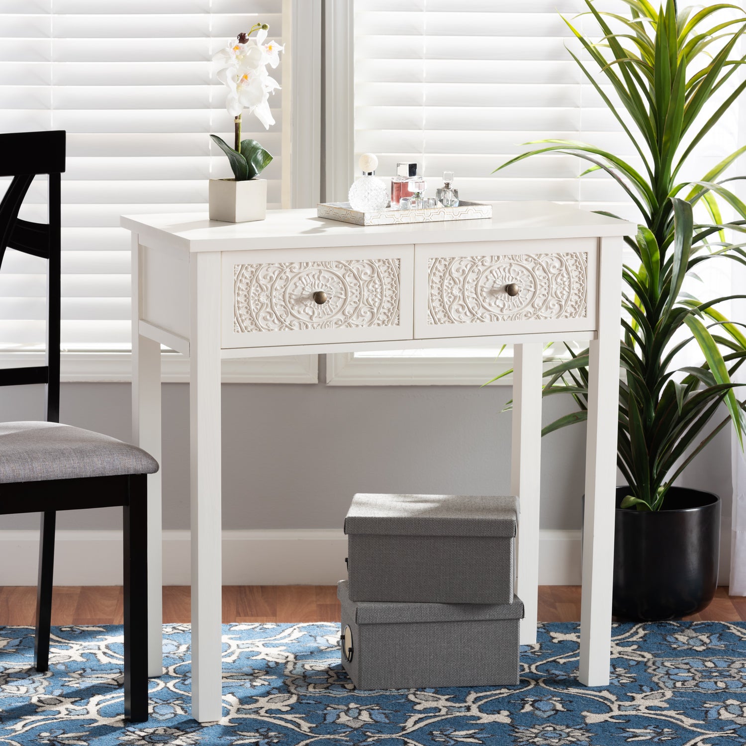 Lambert Console Table Classic White Finished Wood with 2 Drawers for Stylish Storage and Display