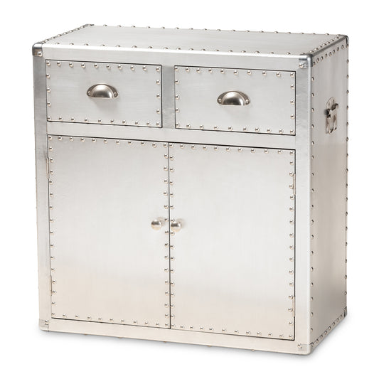 Serge Accent Storage Cabinet French Industrial Silver Metal 2-Door Design for Stylish Organization and Home Decor