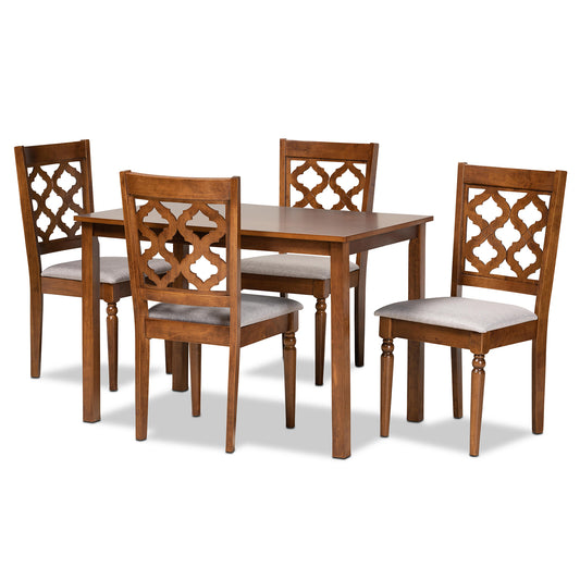 Ramiro Dining Set Modern Contemporary Grey Fabric Upholstered Walnut Brown Finished Wood 5-Piece