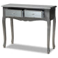 Leonie Console Table Modern Transitional Design with Brushed Silver Wood and Mirrored Glass Featuring 2 Drawers for Stylish Storage