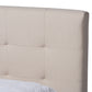 Maren Mid-Century Modern Platform Bed with Two Nightstands - Beige Fabric Upholstered